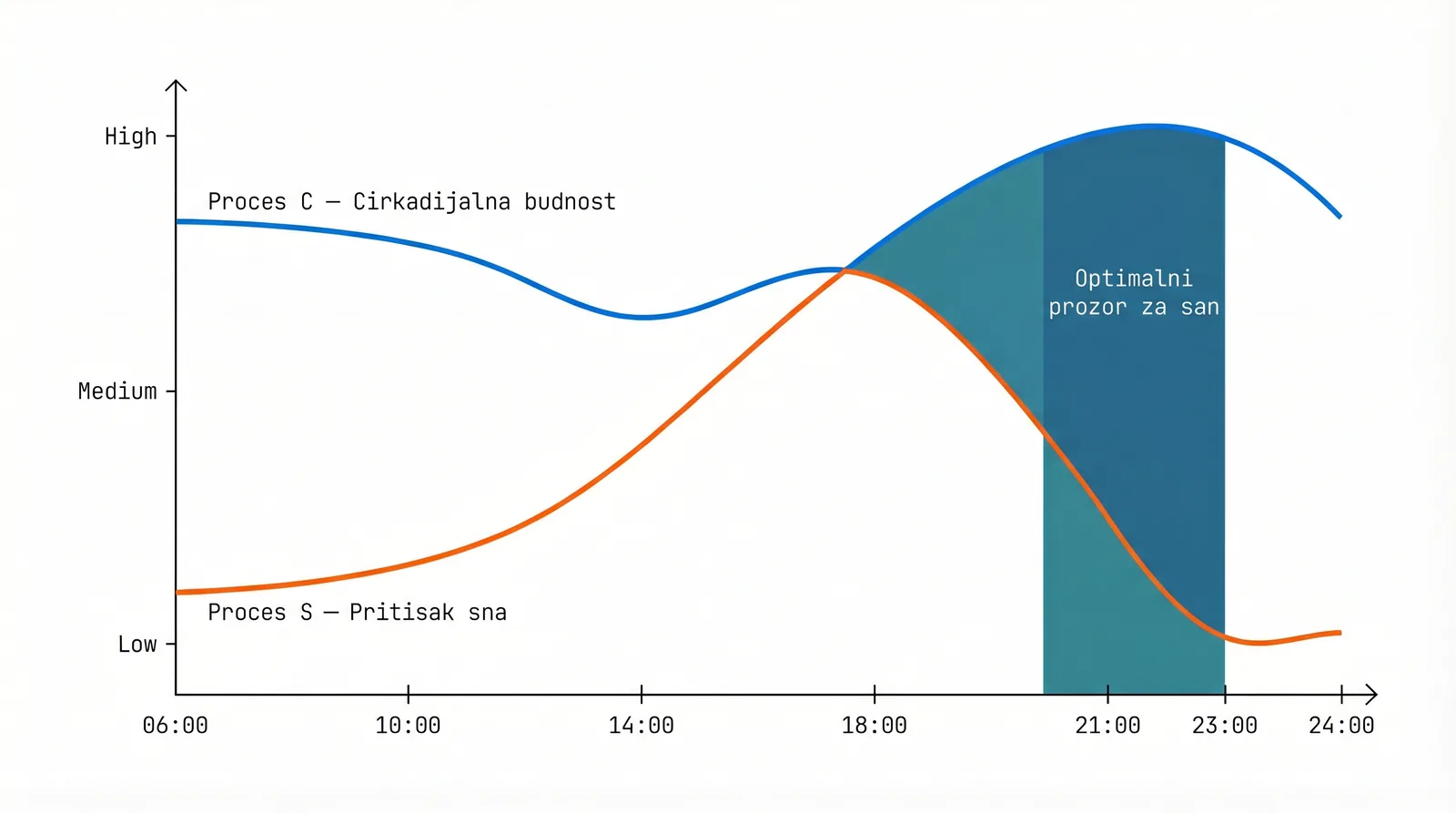 Dva procesa sna — pritisak sna i cirkadijalni sat, kako zajedno stvaraju optimalni san