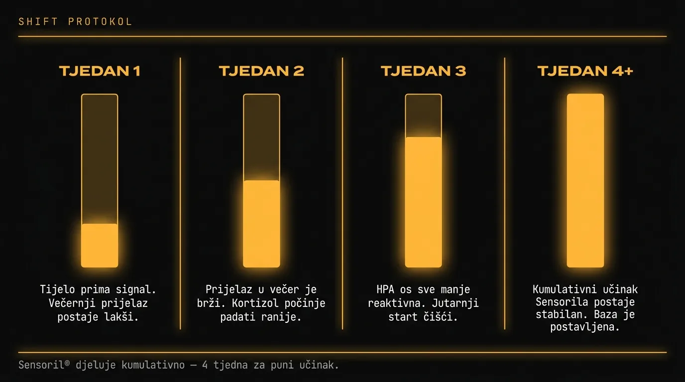 SHIFT 4 tjedna protokol — kumulativni učinak Sensoril ashwagandhe i snižavanja kortizola