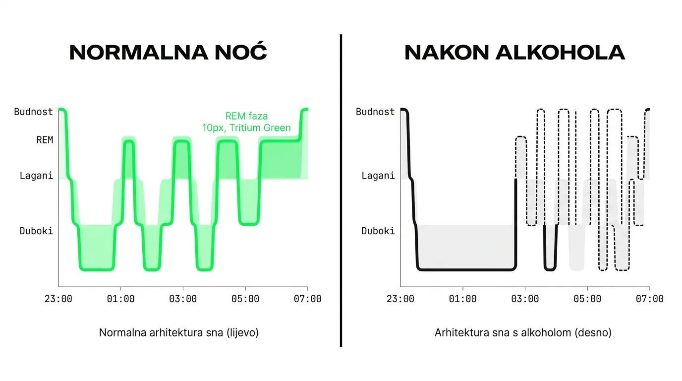 Alkohol i REM faza sna — grafikon disrupcije arhitekture sna