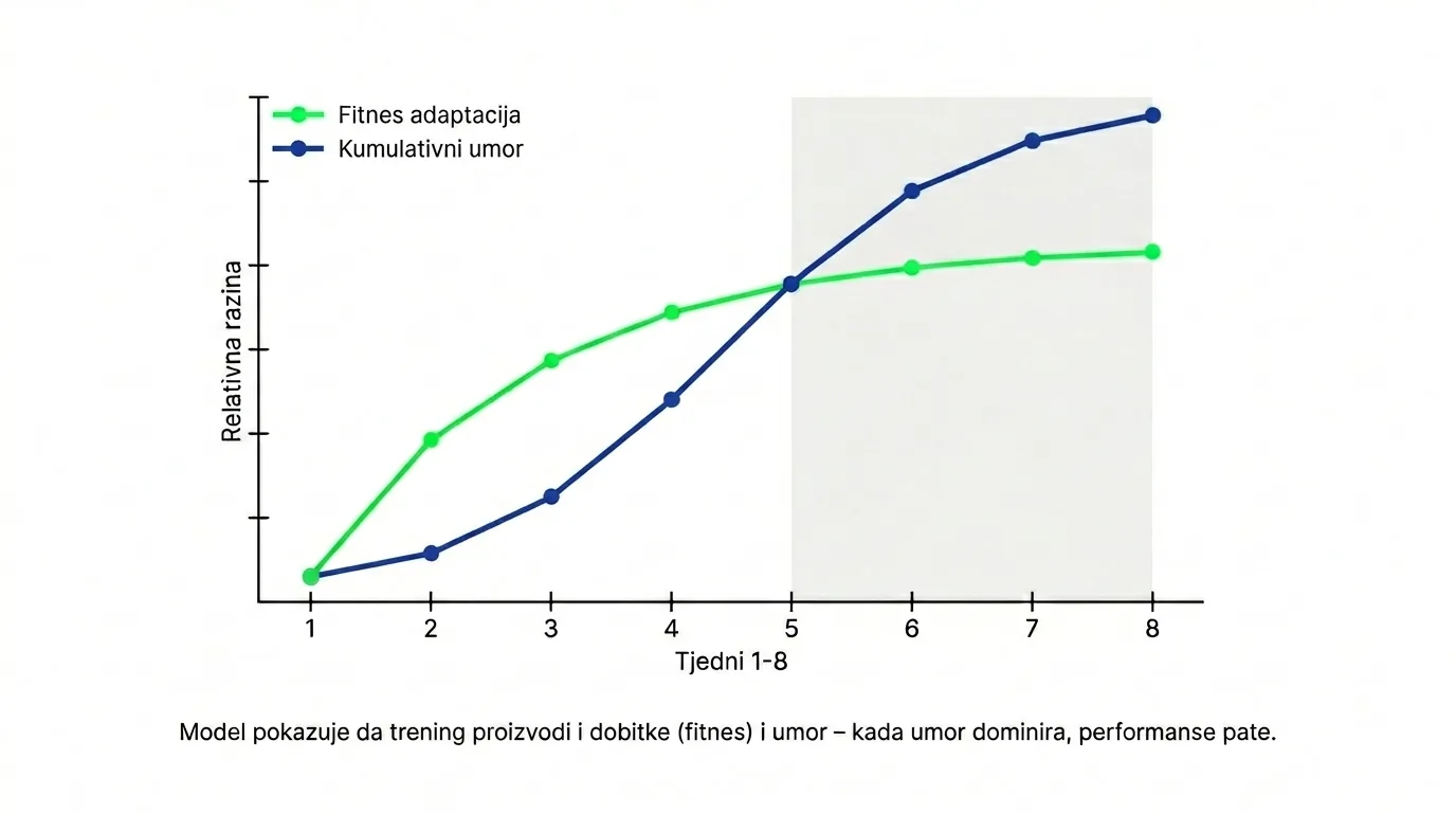 Treniranost i umor — kumulativni umor nadjačava fitnes adaptaciju pod kroničnim stresom