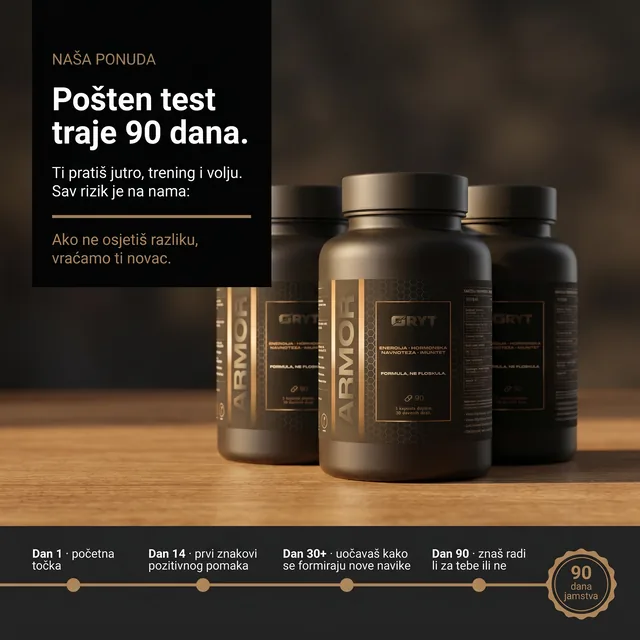 Tri ARMOR bočice i prikaz 90-dnevnog jamstva