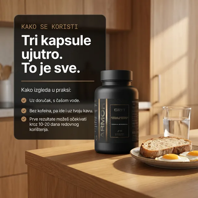 ARMOR bočica uz doručak i upute za tri kapsule ujutro