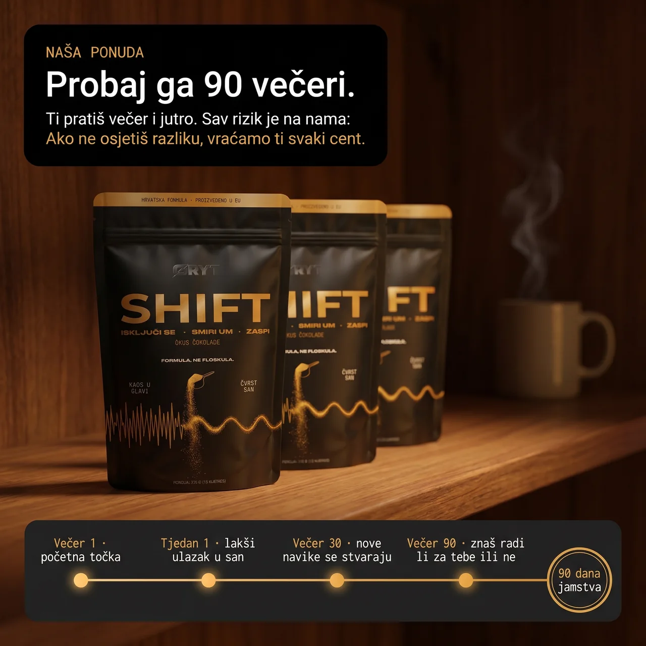 Tri SHIFT vrećice i prikaz 90-dnevnog jamstva