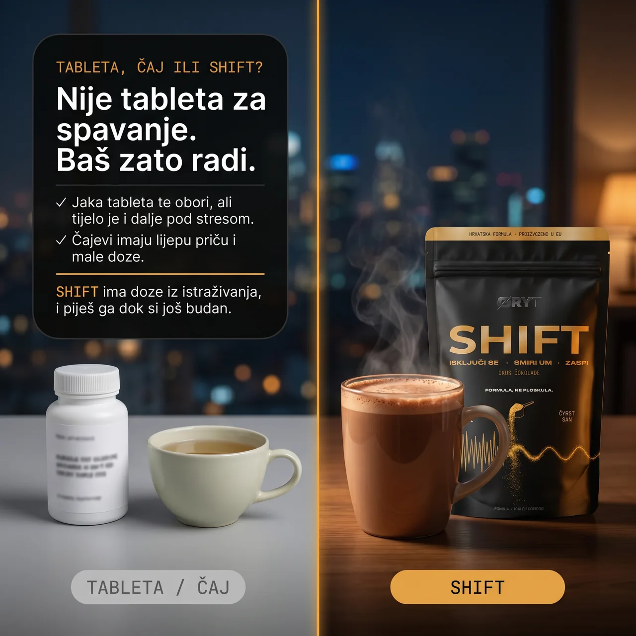 Usporedba SHIFT formule, tablete za spavanje i čaja
