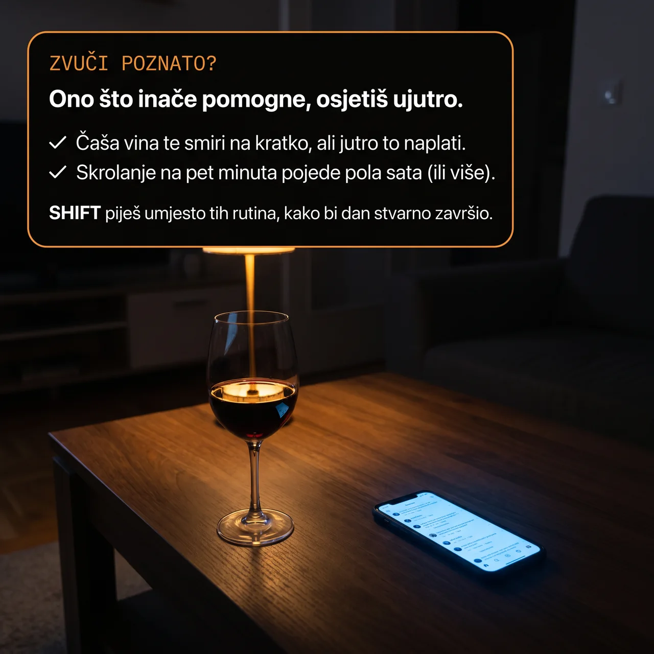 Čaša vina i mobitel kao večernje navike koje se osjete ujutro