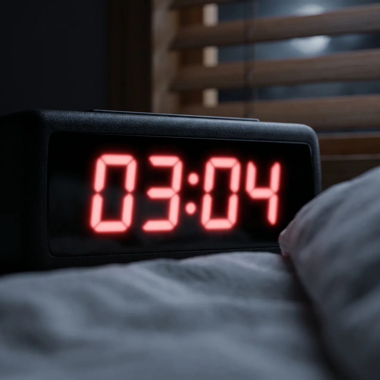 Digitalni sat pokazuje 03:04 tijekom noćnog buđenja