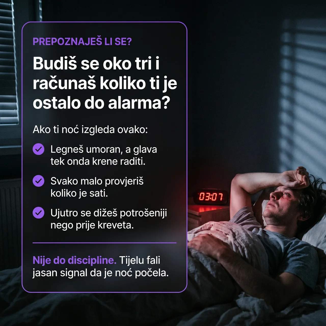 Muškarac budan oko tri ujutro tijekom nemirne noći