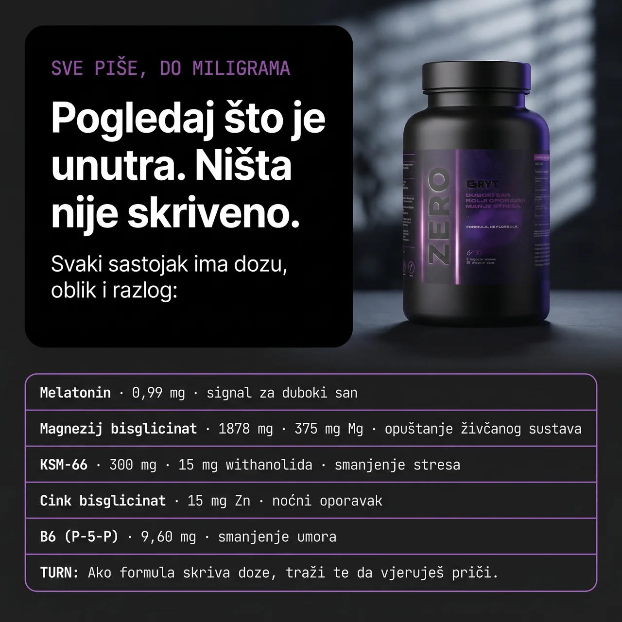 ZERO bočica i transparentan prikaz svih doza formule
