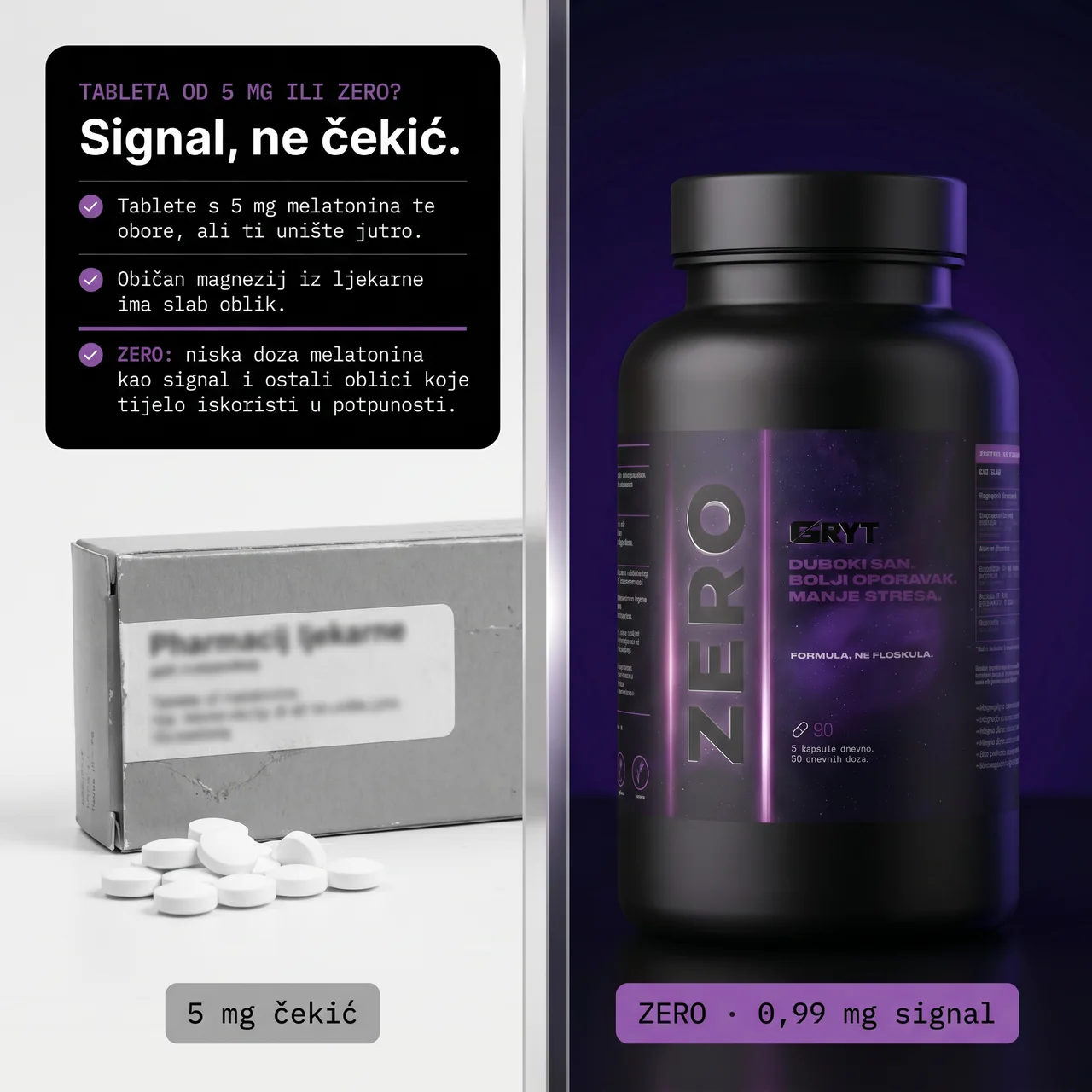 Usporedba visoke doze melatonina i preciznog ZERO signala